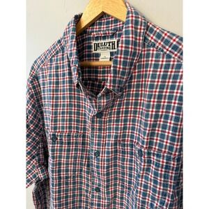 Duluth Trading Co. XL Flannel‎ Short Sleeve Button Down Plaid Untucked Shirt